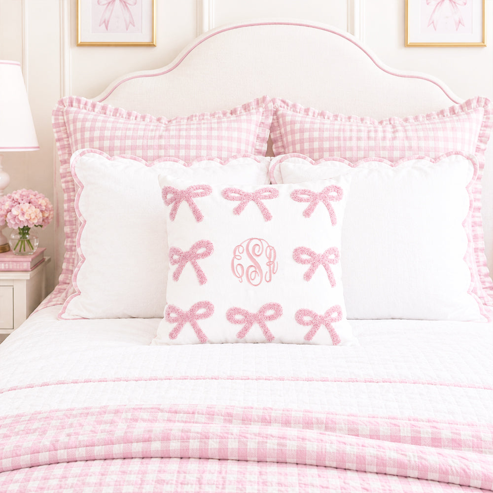 pink bows bow pillow sham on bed