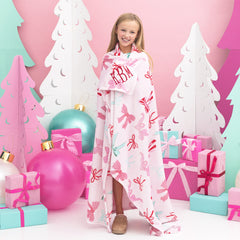 pink bows kids plush blanket on addie