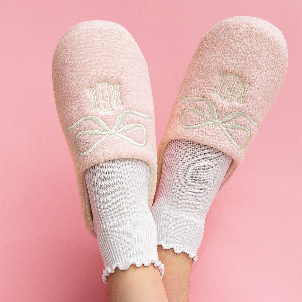 pink bows slippers with ruffle socks
