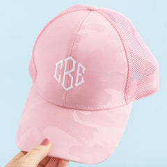 pink camo personalized kids trucker hat 