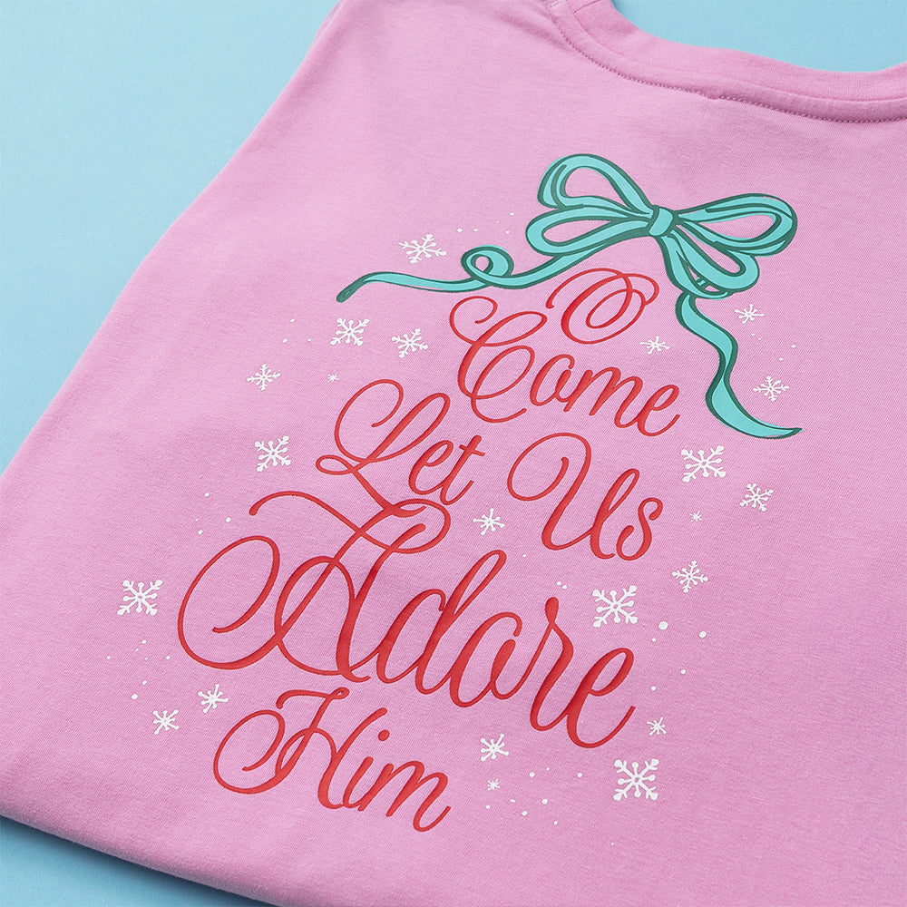 pink christmas t shirt detail shot