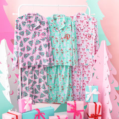 pink christmas trees christmas coquette merry mint monogrammed softspun pajama sets on rack