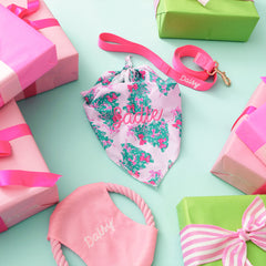 pink christmas trees dog bandana flatlay NEW