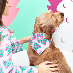 pink christmas trees dog bandana up close NEW