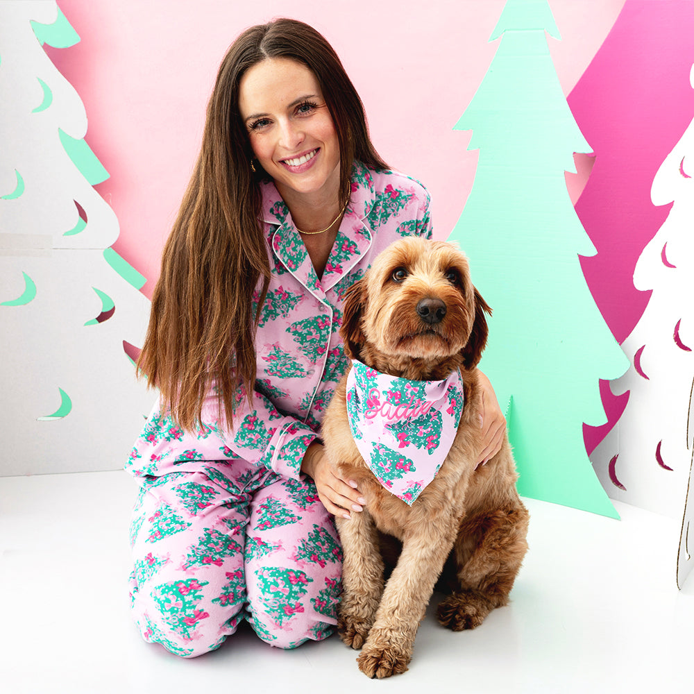 pink christmas trees dog bandana with softspun pajama set NEW