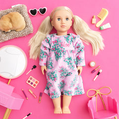 pink christmas trees doll dress flatlay