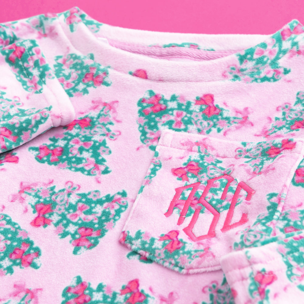pink christmas trees kids softspun lounge set up close