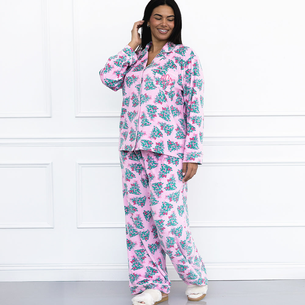 pink christmas trees softspun pajamas on julia