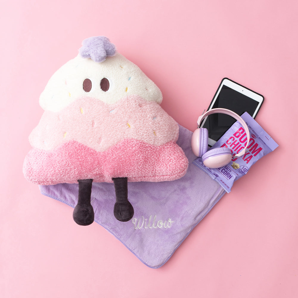 pink kids blanket pillow flatlay