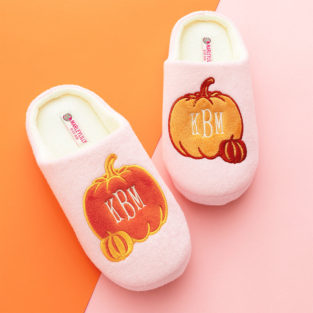 pink pumpkins slippers on orange and pink