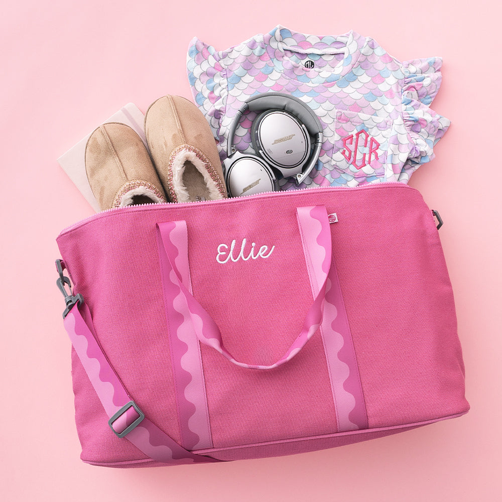 pink punch monogrammed kids weekend bag packed 