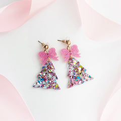 pink resin christmas trees with pink ribbon