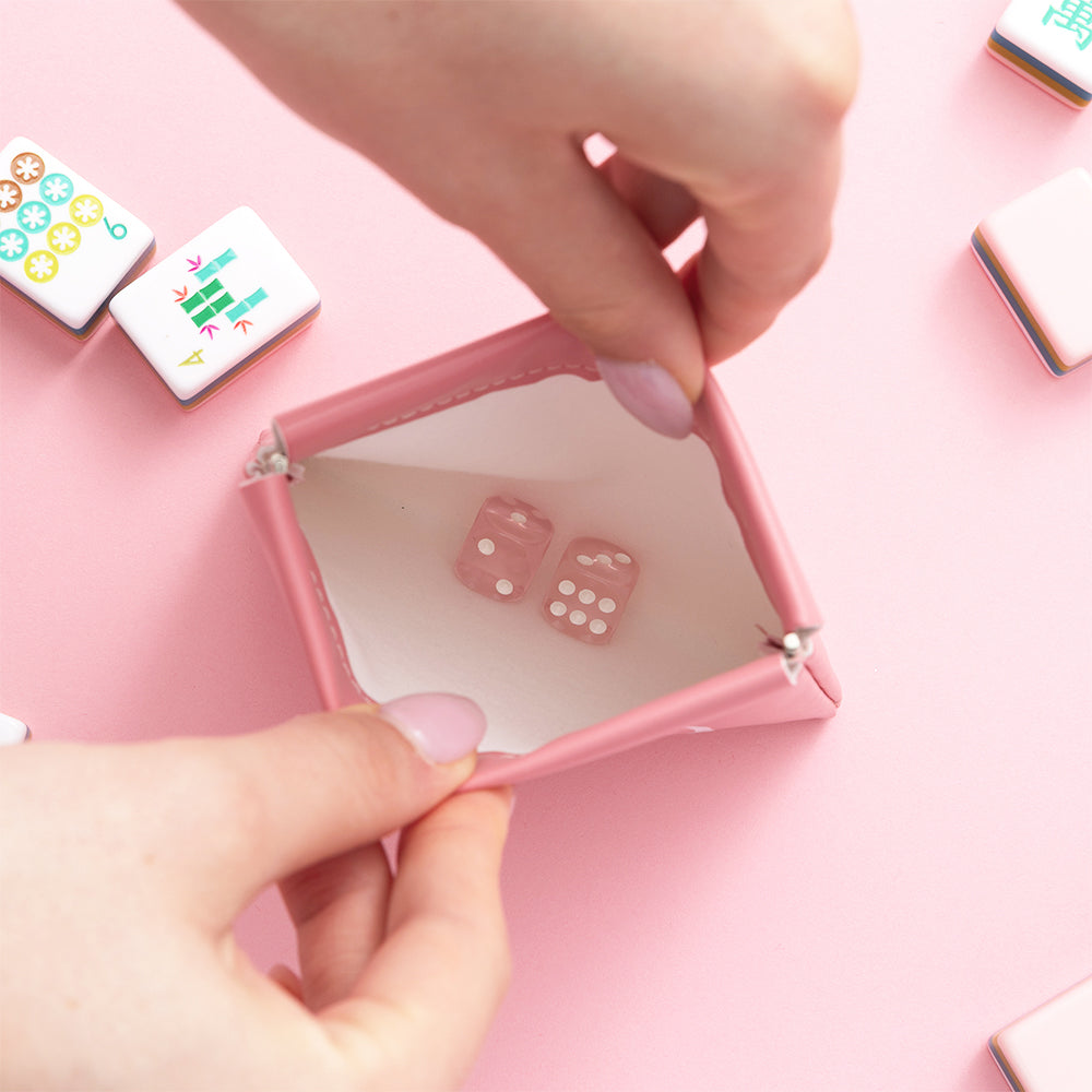 pink mahjong dice bag inside shot