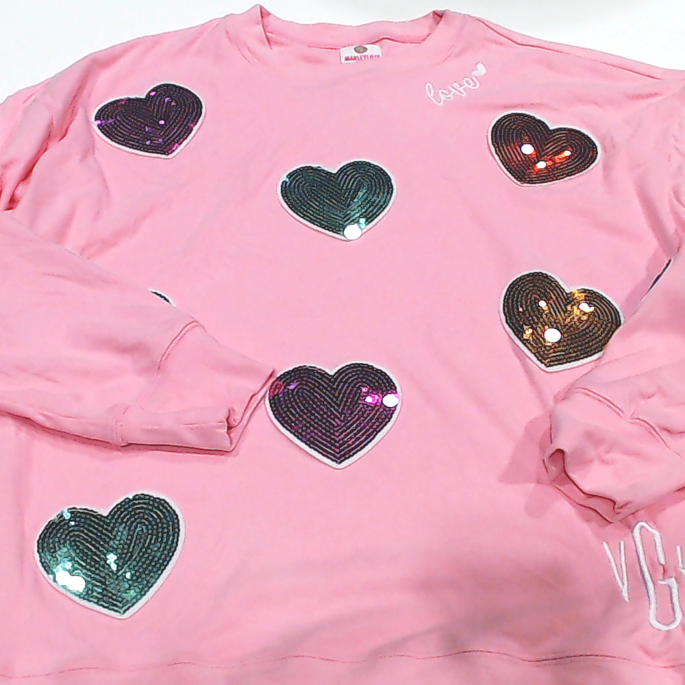 BLOOPER CLOTHING: Monogrammed Sequin Hearts Sweatshirt