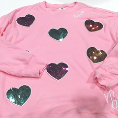 BLOOPER CLOTHING: Monogrammed Sequin Hearts Sweatshirt