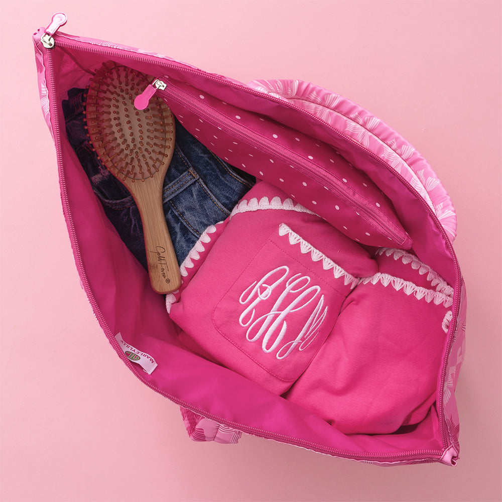 preppy bows packable weekend duffel bag inside shot