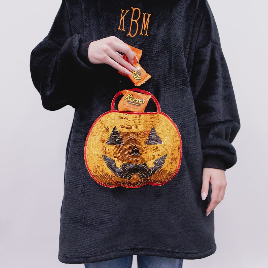 Monogrammed Pumpkin Blanket Hoodie | Black