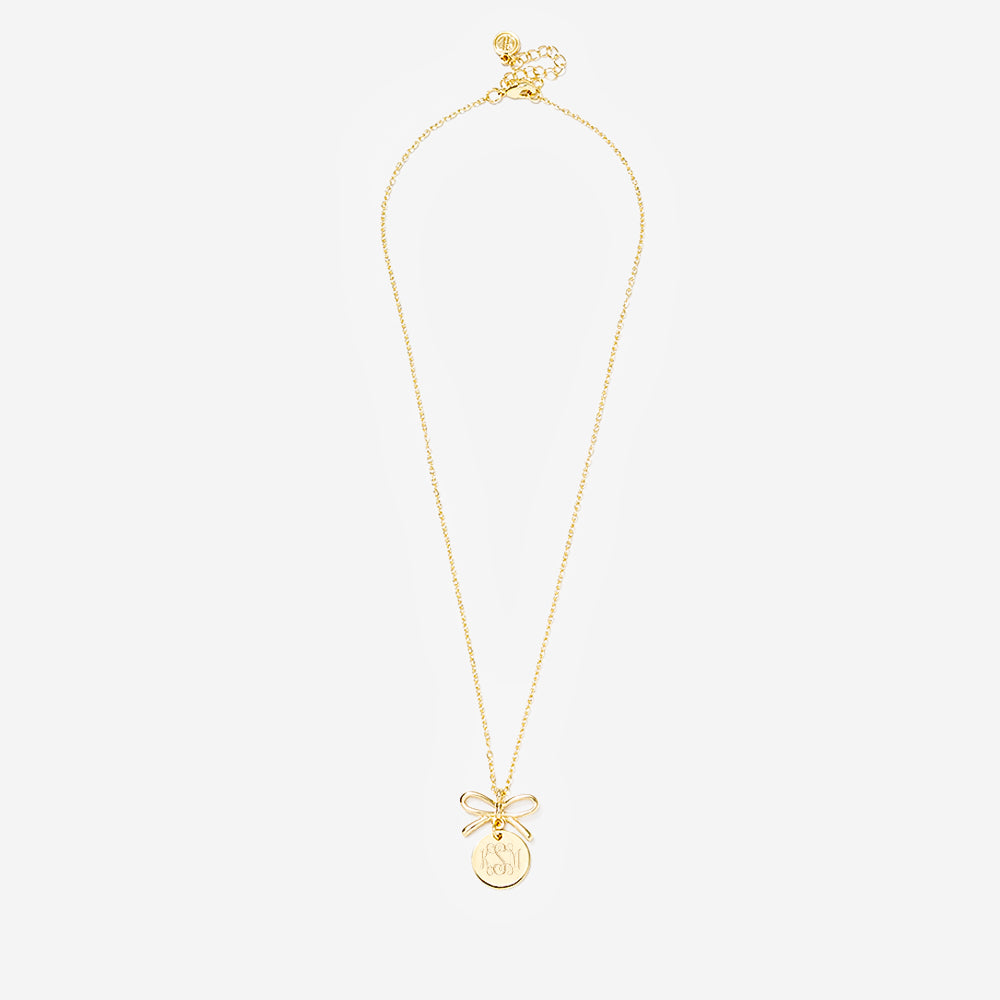 Monogrammed bow necklace in gold
