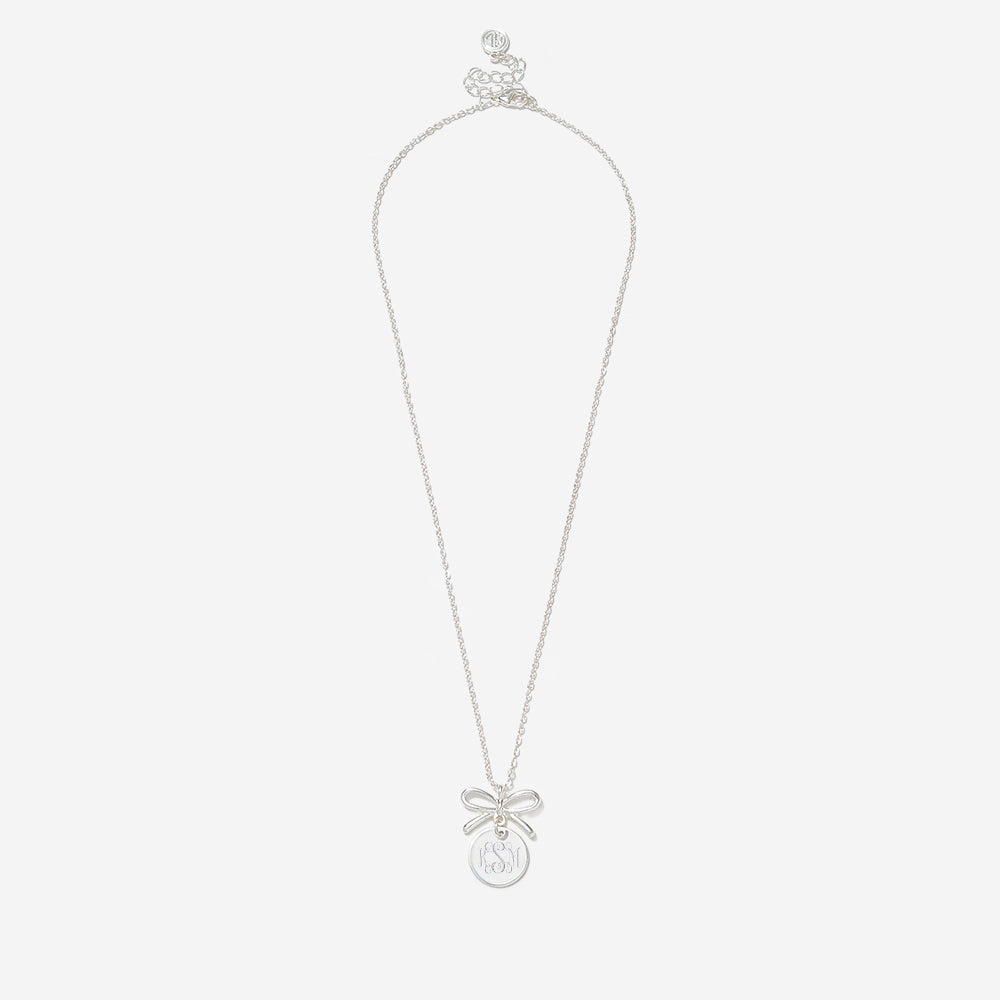 Monogrammed bow necklace in silver