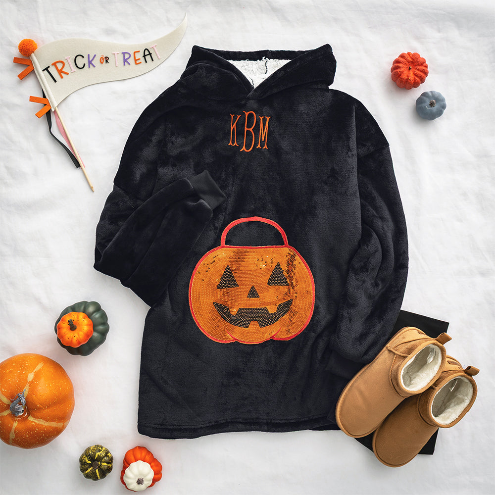 pumpkin blanket hoodie flatlay