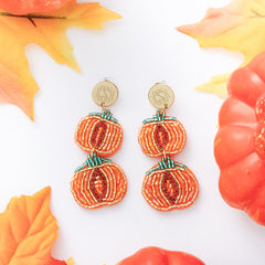 pumpkin monogrammed earrings with fall leaves 