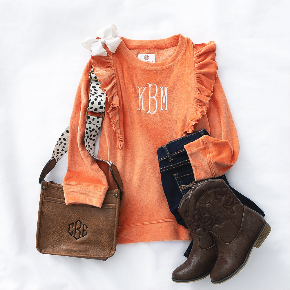 pumpkin softspun ruffle sweatshirt ootd