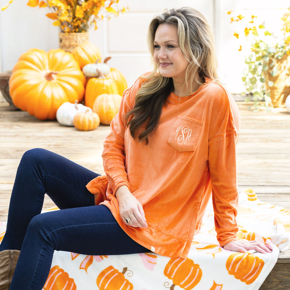 pumpkin softspun sweatshirt with blanket