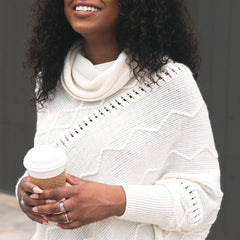 texture details of cowl neck poncho sweater