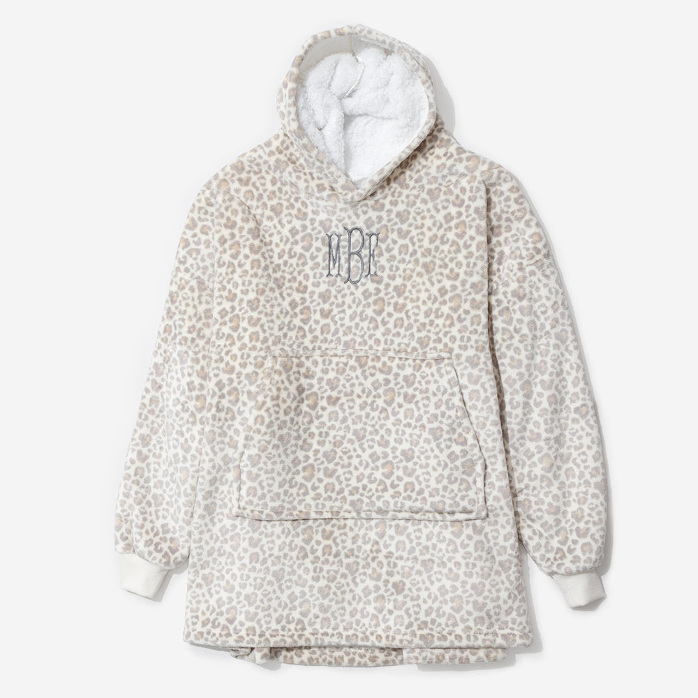 Monogrammed Blanket Hoodie in Snow Leopard