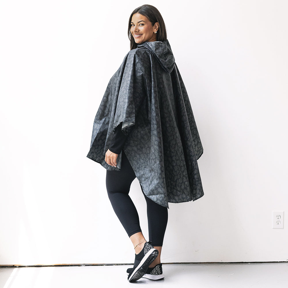 back of onyx leopard rain poncho