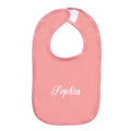 mauve monogrammed baby bib with name monogram