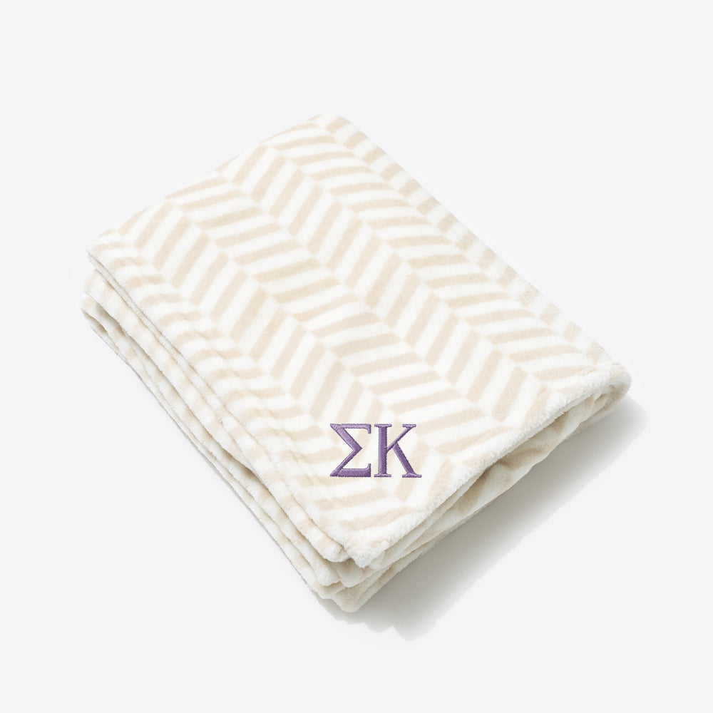 Sigma Kappa Plush Blanket | Neutral Herringbone