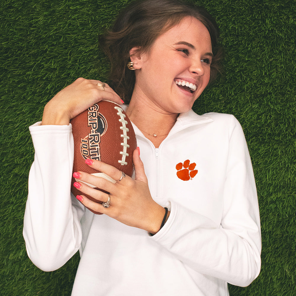 [peyton] white clemson pullover sweatshirt with football