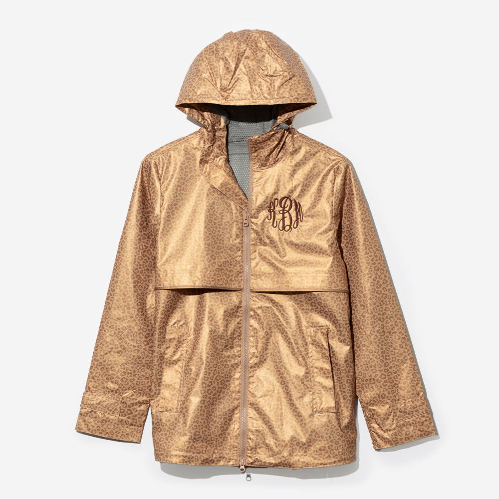 Monogrammed New England Rain Jacket in Gold Leopard