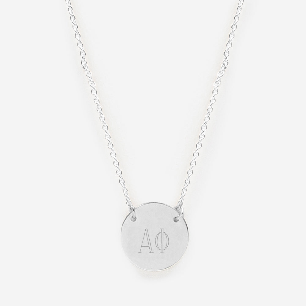 alpha phi silver delicate disc necklace