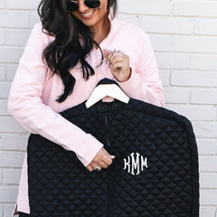black diamond quilted garment bag up close