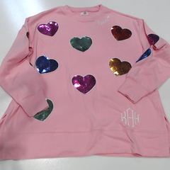 BLOOPER CLOTHING: Monogrammed Sequin Hearts Sweatshirt