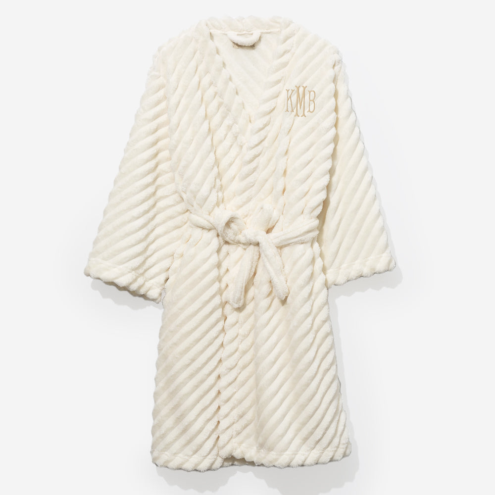monogrammed plush robe in ivory