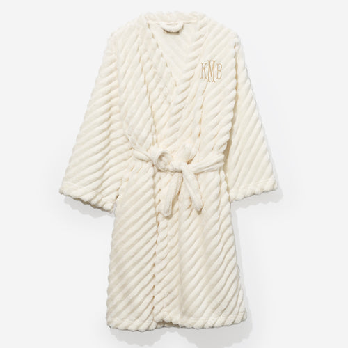 monogrammed plush robe in ivory