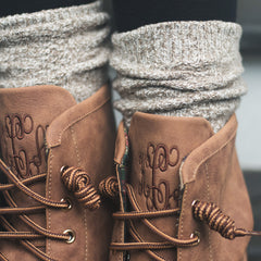 close up of duck boot socks