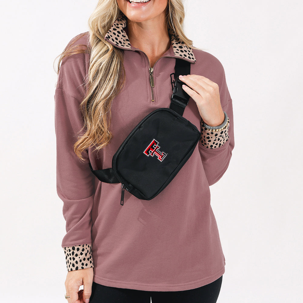 Girl wearing  Texas Tech Red Raiders Belt Bag