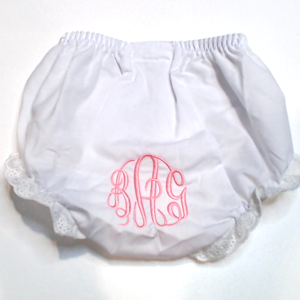 BLOOPER KIDS: Monogrammed White Eyelet Baby Bloomers