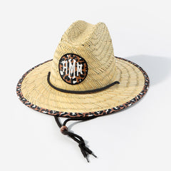 monogrammed kids straw hat in cheetah
