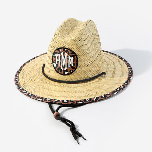 monogrammed kids straw hat in cheetah