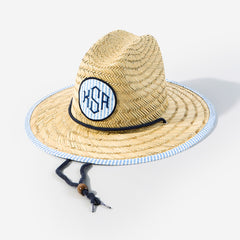 monogrammed kids straw hat in seersucker