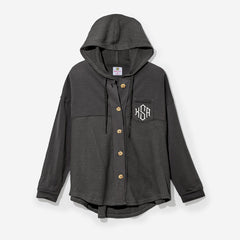 Monogrammed Waffle Knit Shacket in charcoal