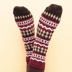 red and brown cabin socks studio shot