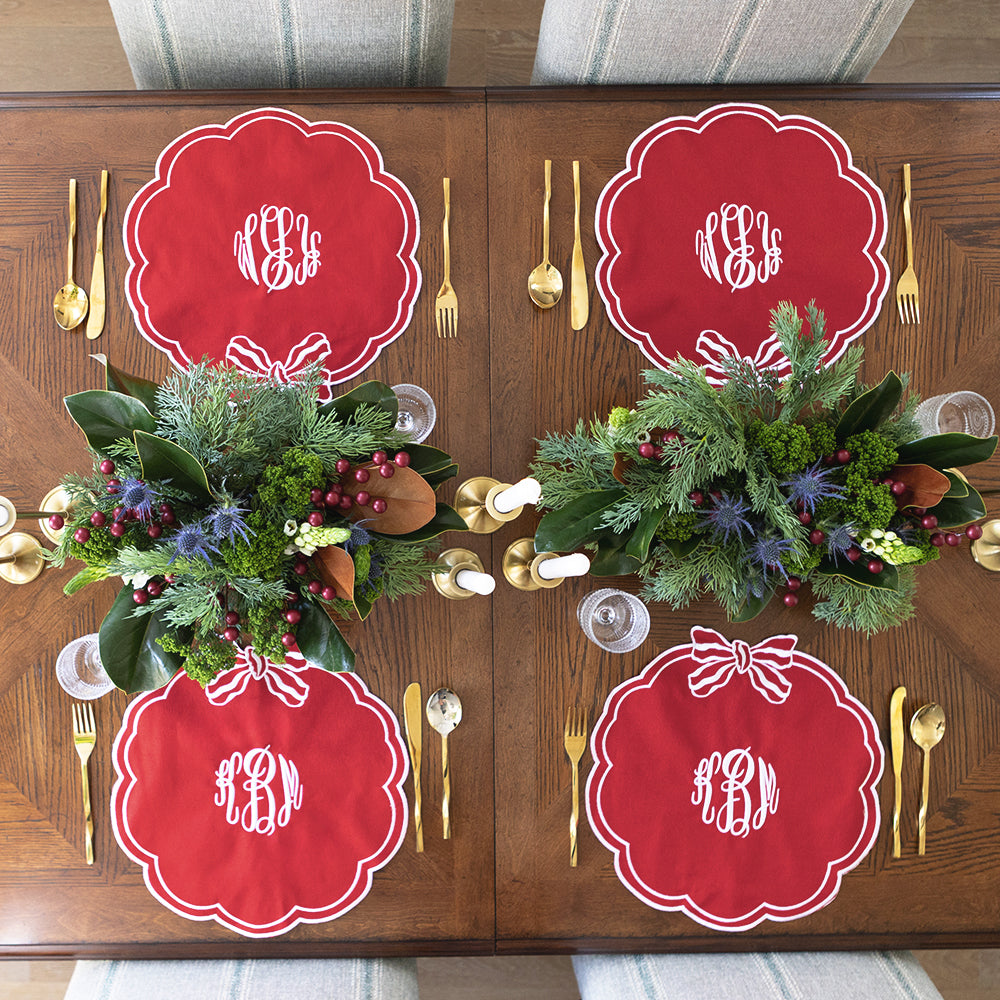 red bow scallop placemat tablescape
