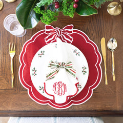 red bow scallop placemat with scalloped napkin