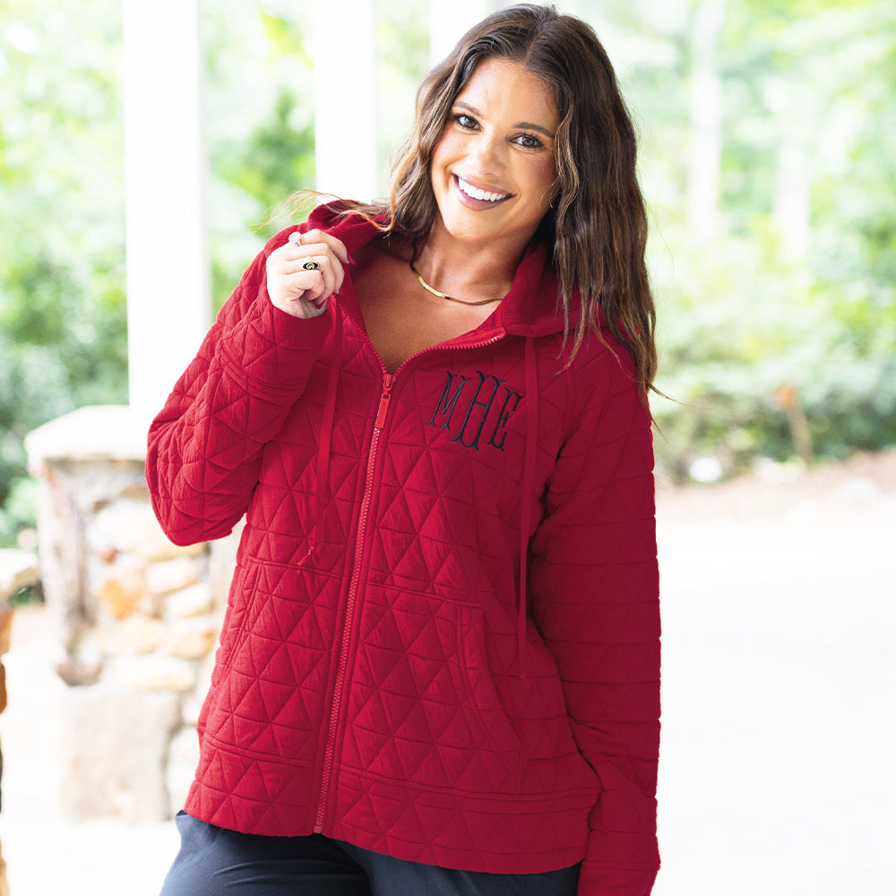 [peyton] red quilted hoodie on peyton